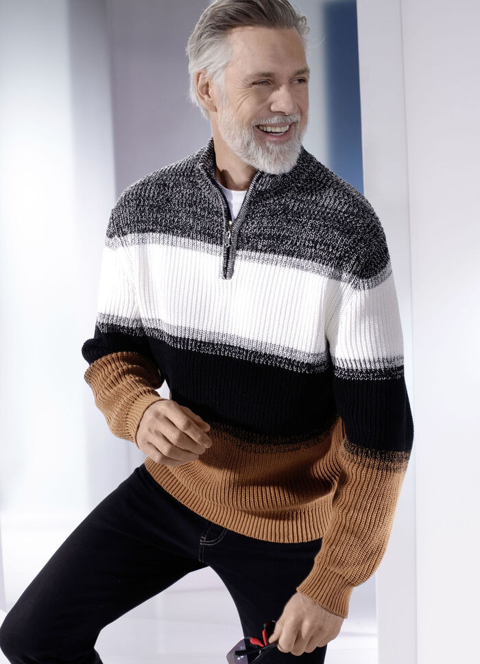 Troyer mit kurzem Reissverschluss WEISS-SCHWARZ-CAMEL