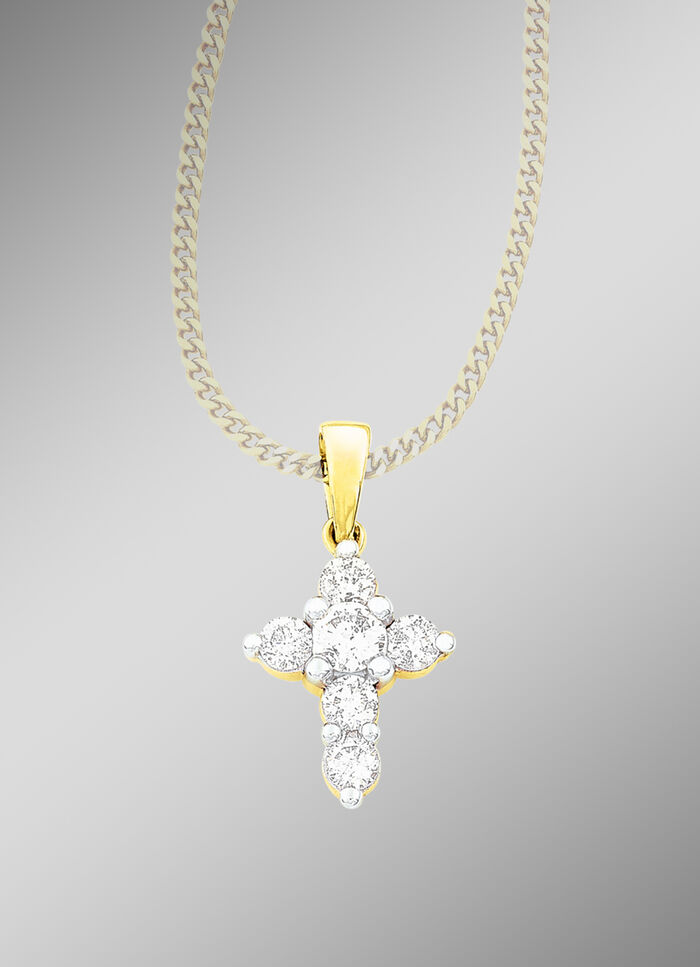 Klassischer Kreuz-Anh&auml;nger mit 6 Brillanten 