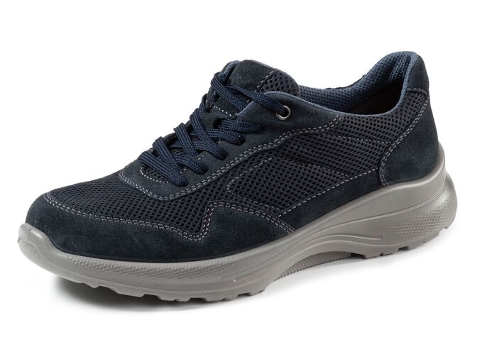 Schnürschuh aus Veloursleder und Textilmaterial DUNKELBLAU