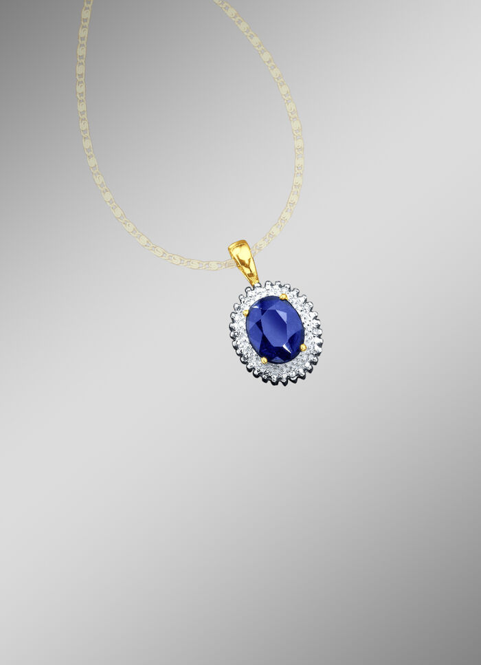 Anhänger mit echten Diamanten und echt blauem Safir 