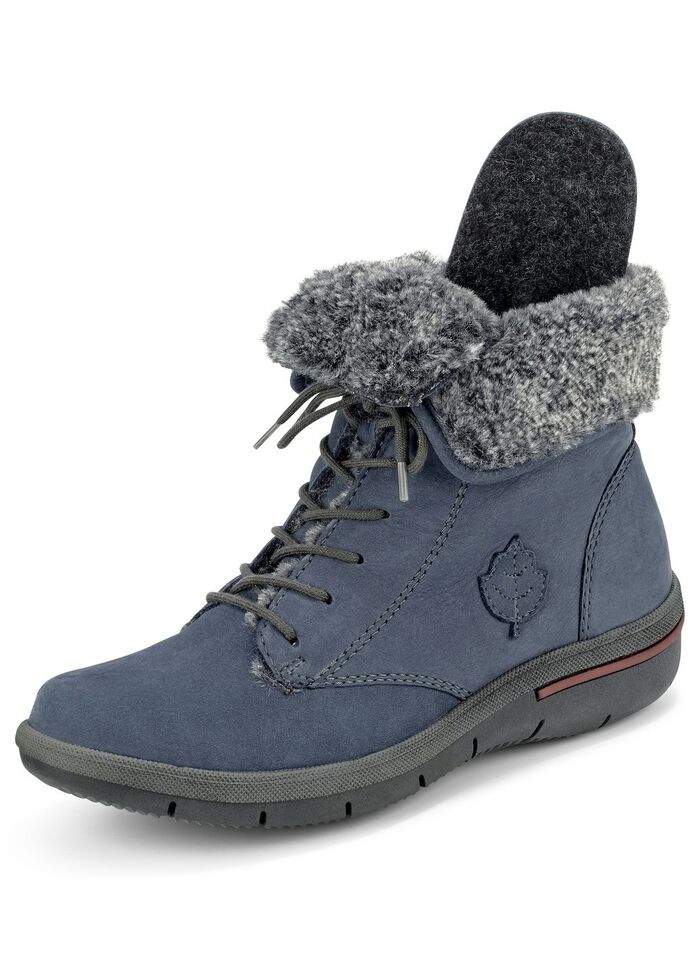 Waldl&auml;ufer Schn&uuml;r-Stiefelette mit kuscheligem Webpelzkragen JEANSBLAU