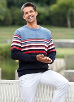 Kombistarker Rundhalspullover HELLBLAU MELIERT MARINE GESTREIFT