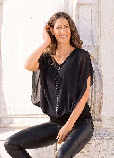 Poncho-Tunika mit Strasssteinzier 