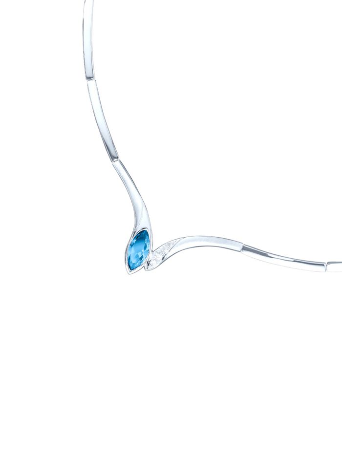 Halskette mit synth. Zirkonia in Weiss und Aquamarinblau 