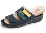 ELENA EDEN, bequeme Damen-Pantoletten, Weite H, mt herausnehmbarem Fussbett MARINE-BUNT