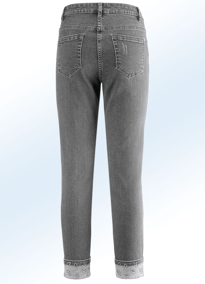 Edel-Jeans in 7/8-L&auml;nge mit h&uuml;bschem Glitzersteinchenbesatz GRAU