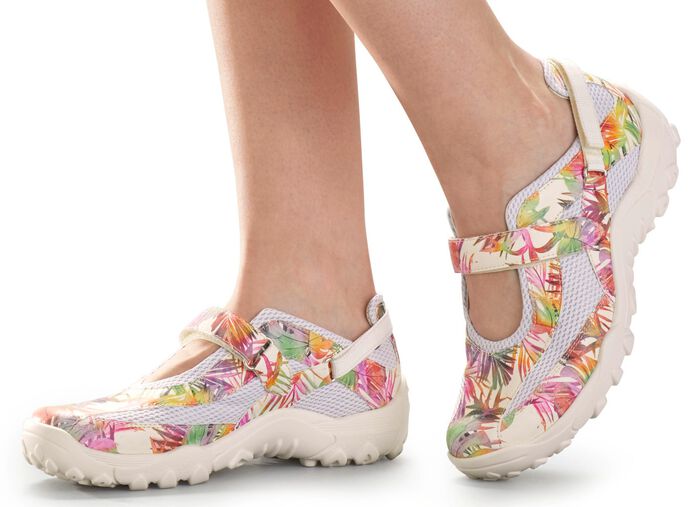 Waldl&auml;ufer Slipper mit verstellbaren Klettverschl&uuml;sse WEISS-BUNT