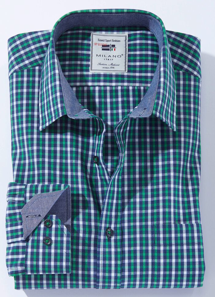 Kariertes &laquo;Milano Italy&raquo;-Hemd in 3 Farben GR&Uuml;N-BLAU KARIERT