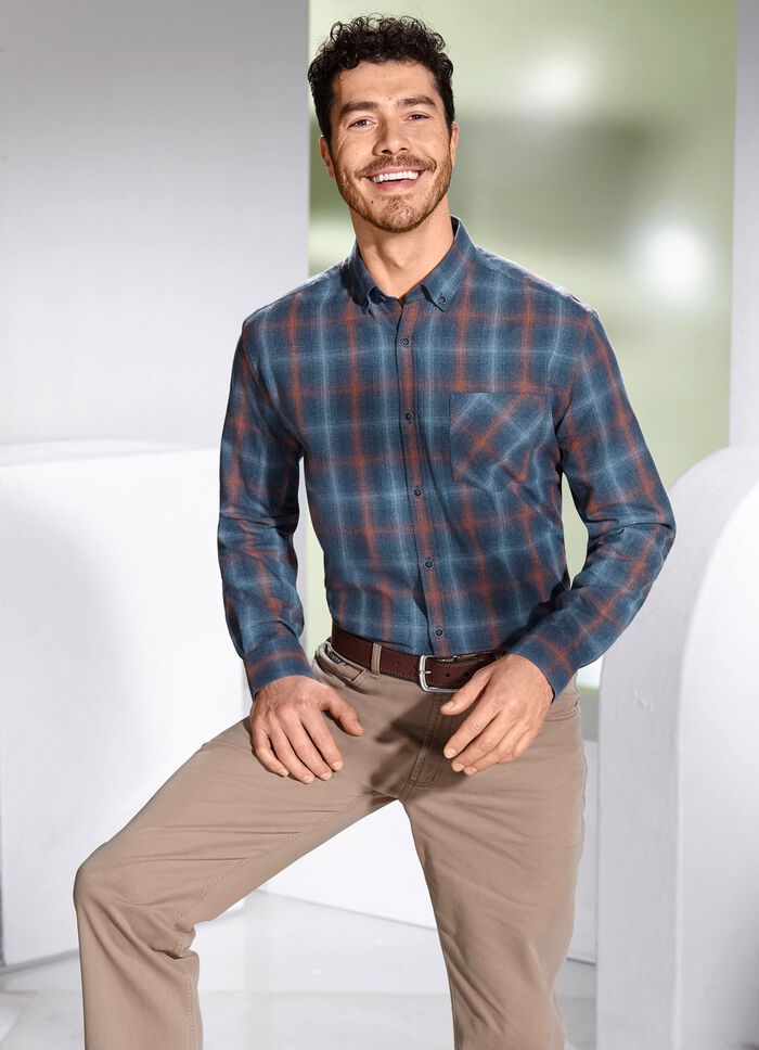  Hemd mit Button-Down-Kragen JEANSBLAU-TERRAKOTTA KARIERT