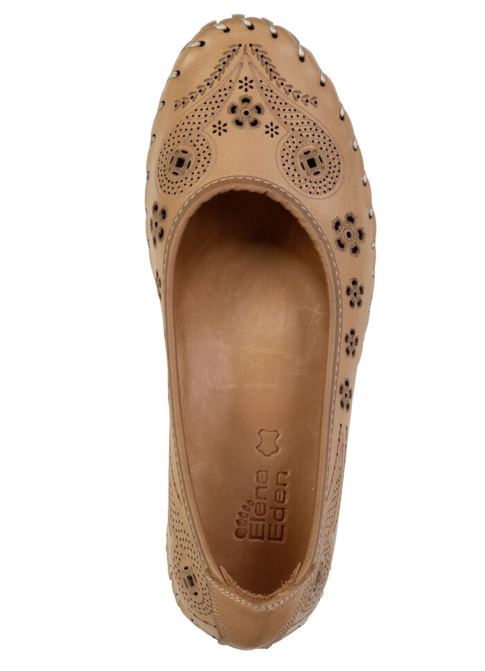 ELENA EDEN, sommerliche Damen-Ballerinas, Weite G, mit herausnehmbarem Fussbett COGNAC