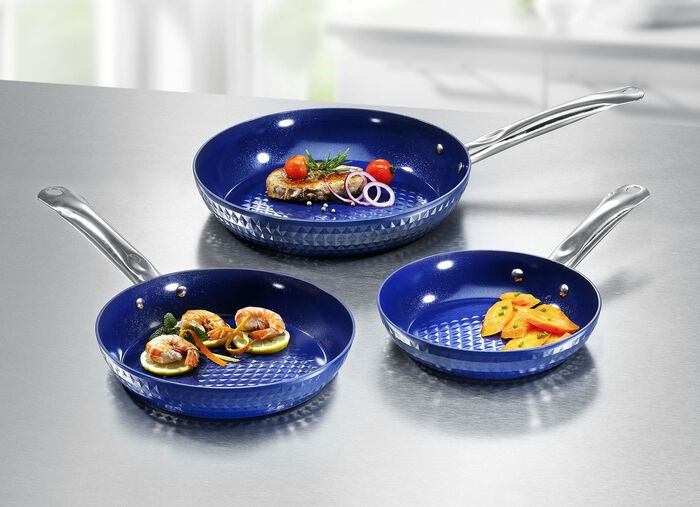 Ceraflon Pfannen-Set, 3-teilig, mit Diamant-Antihaft-Versiegelung BLAU