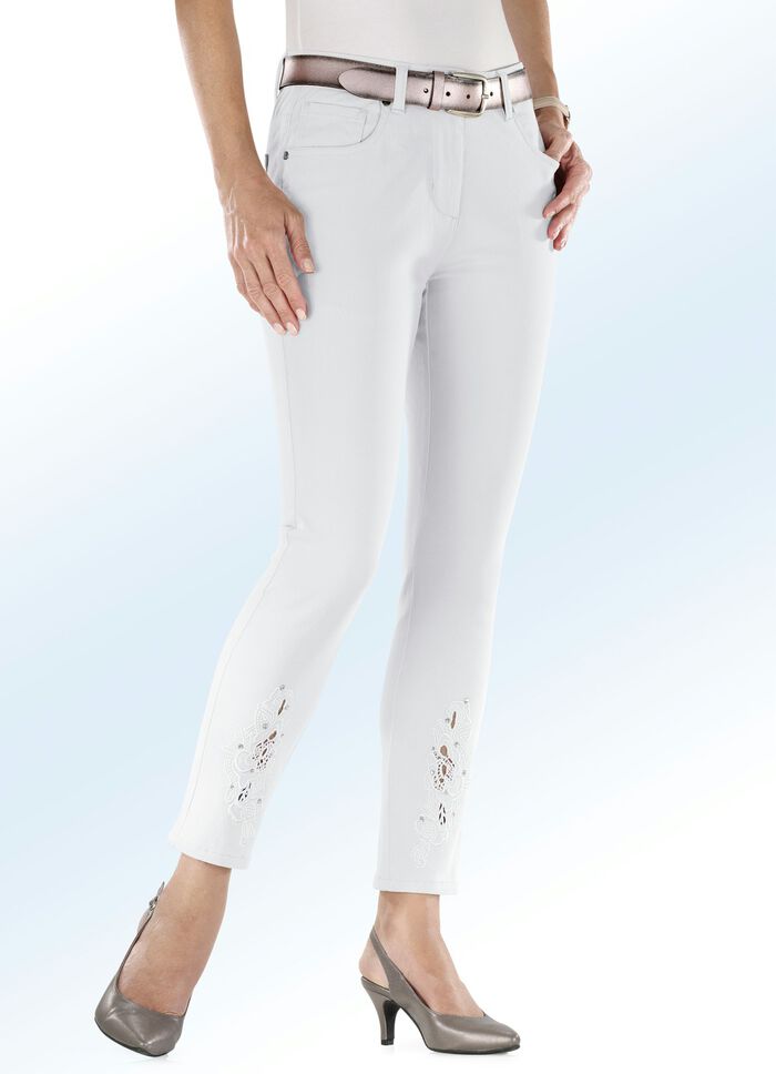 Hose mit Lochstickereien und Strasssteinen WEISS