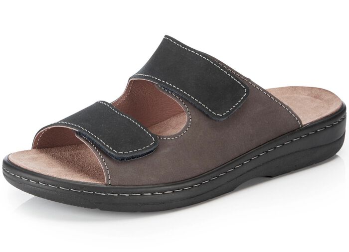 GINO GALANTE, bequeme Herren-Pantoletten, Weite H, mit herausnehmbarem Fussbett DUNKELBLAU-MOKKA