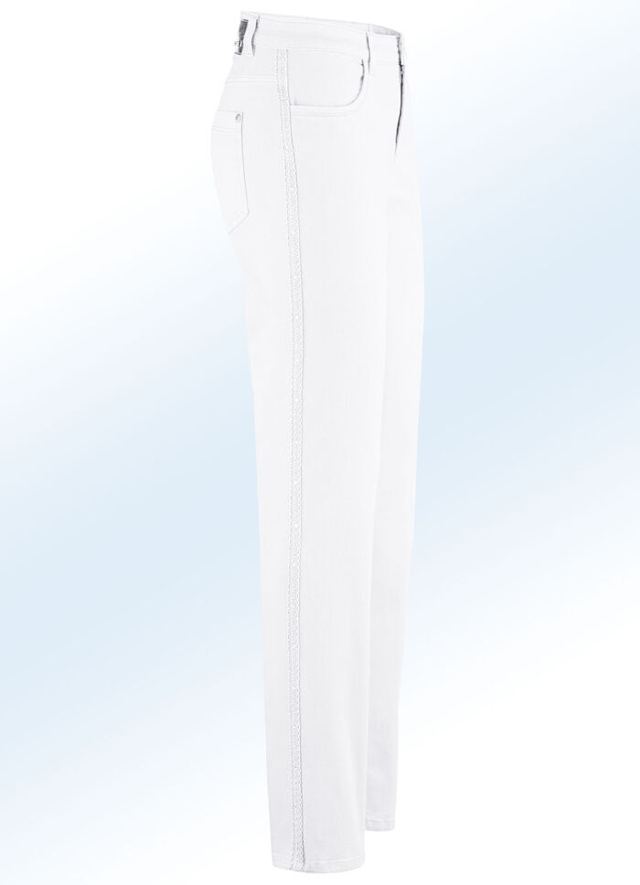 Edel-Jeans mit Zierband und Strasssteinen WEISS