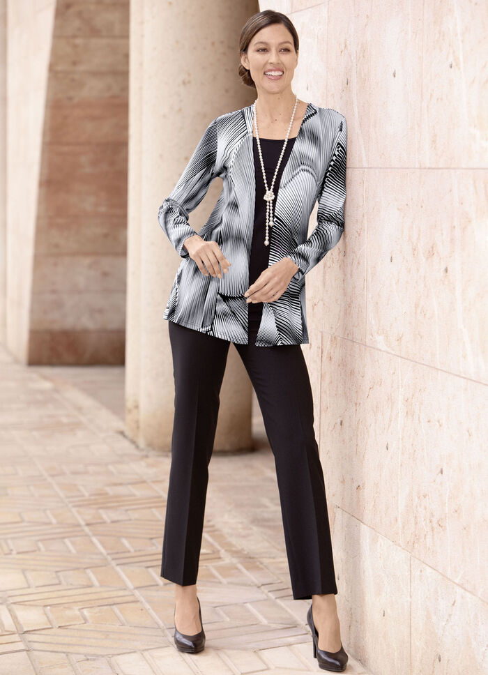 Faszinierendes Longshirt in Jackenoptik SCHWARZ-WEISS