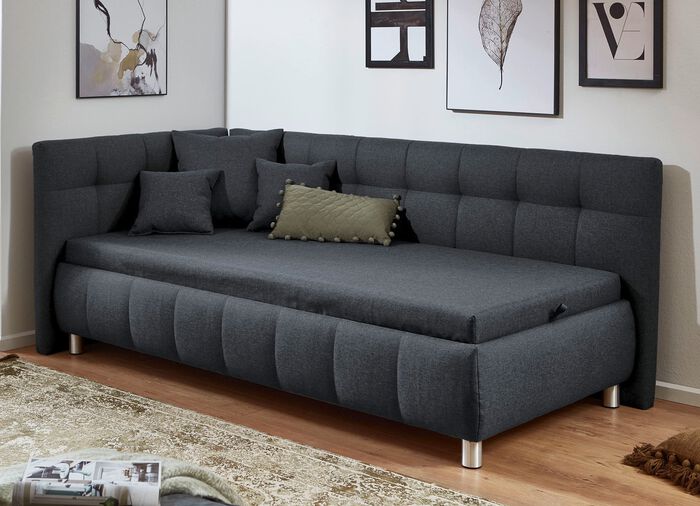 Studioliege mit Kissen und Bettkasten ANTHRAZIT