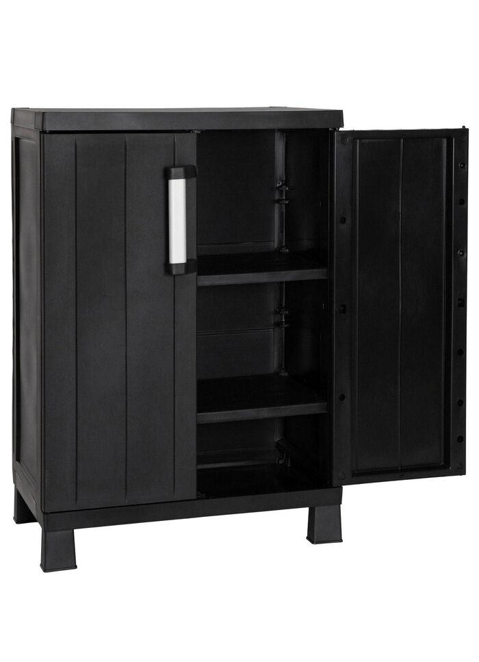 Ger&auml;teschrank Garage mit Holzlamellen-Effekt 