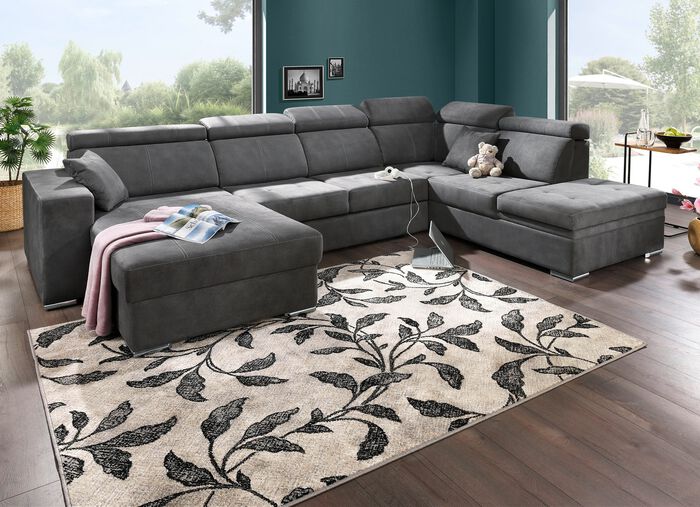 Polstermöbel mit Schlaffunktion und Bettkasten GRAU