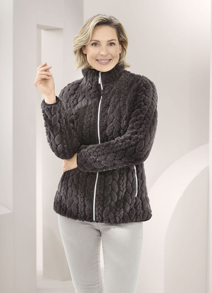 Fleecejacke mit Zopfmuster BRAUN
