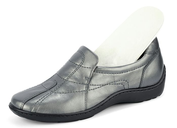 Waldl&auml;ufer, bequeme Damen-Slipper, Weite H, mit herausnehmbarem Fussbett ALTSILBER