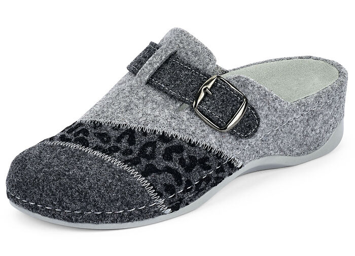 Mubb, klassische Damen-Hausschuhe, Weite H, mit herausnehmbarem Fussbett ANTHRAZIT-HELLGRAU