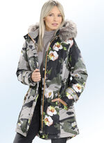 Kurzmantel mit Camouflage- und Blüten-Dessin 