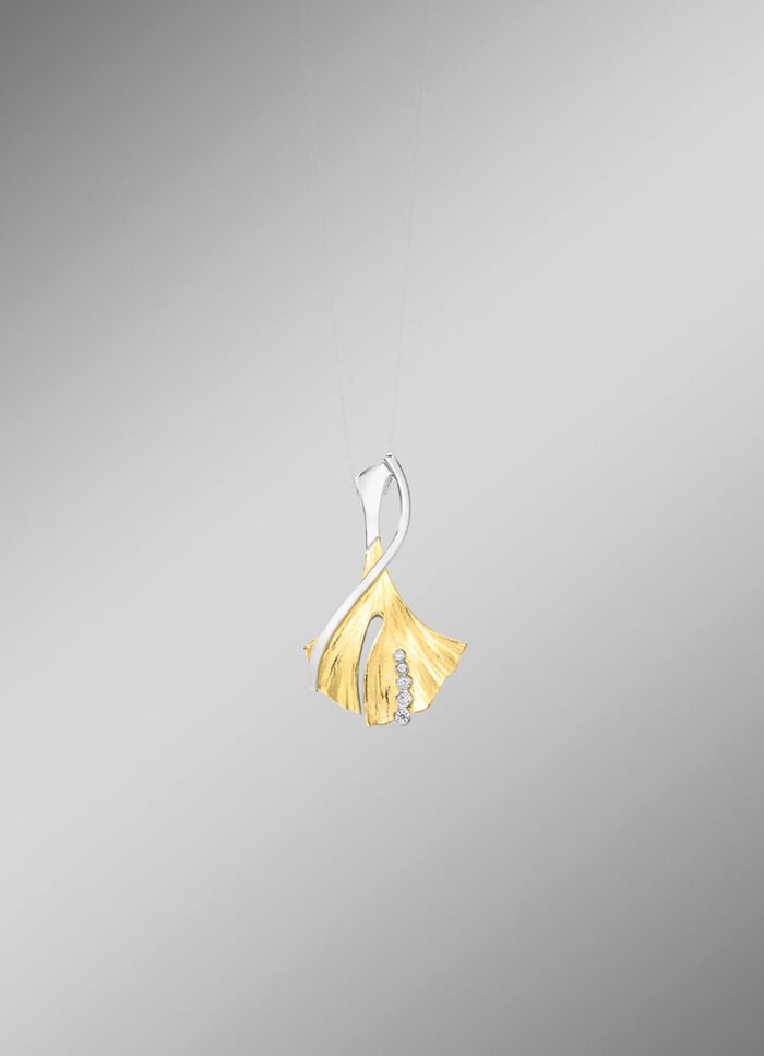 Ginkgoblatt-Anh&auml;nger in Bicolor mit synth. Zirkonia 