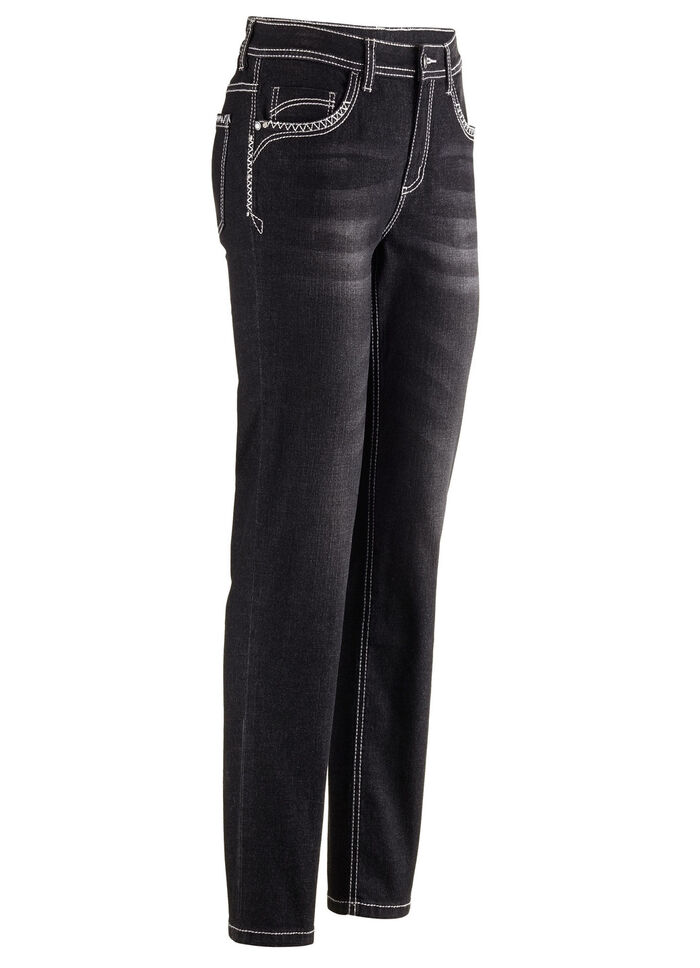 Jeans mit Ziernähten und Strasssteinen SCHWARZ
