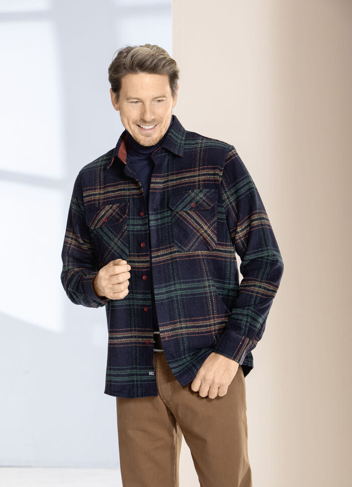 Kariertes Overshirt von «Milano Italy» MARINE-GRÜN-TERRAKOTTA