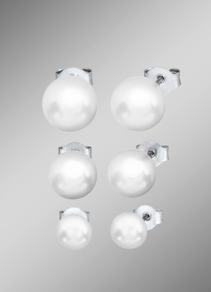 Ohrstecker-Set in Silber 925/- fein mit S&uuml;sswasser-Zuchtperlen 