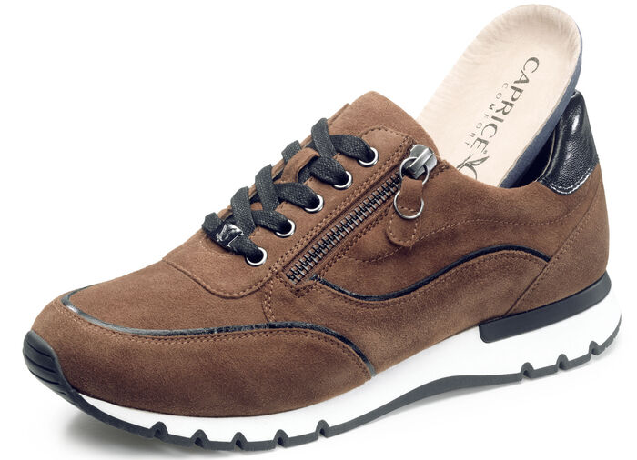 Caprice Schnürschuh mit praktischem Seitenreissverschluss COGNAC