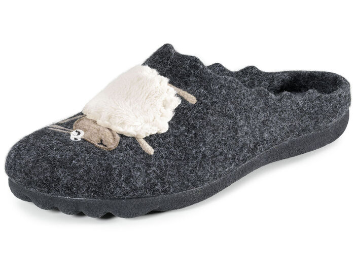 Laurina Pantoffel mit Schäfchen-Applikation ANTHRAZIT
