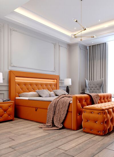 Boxspringbett mit LED-Beleuchtung und Topper 