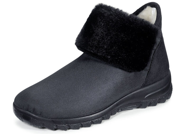 Laurina Schlupf-Stiefelette mit kuscheligem Pl&uuml;schbesatz SCHWARZ