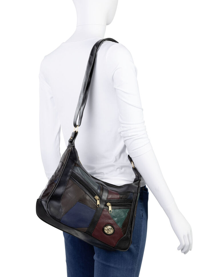 Patchwork-Tasche aus Nappaleder mit Synthetik-Einsätzen SCHWARZ-MULTICOLOR