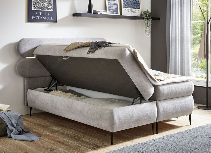 Boxspringbett mit LED-Beleuchtung und Topper GRAU