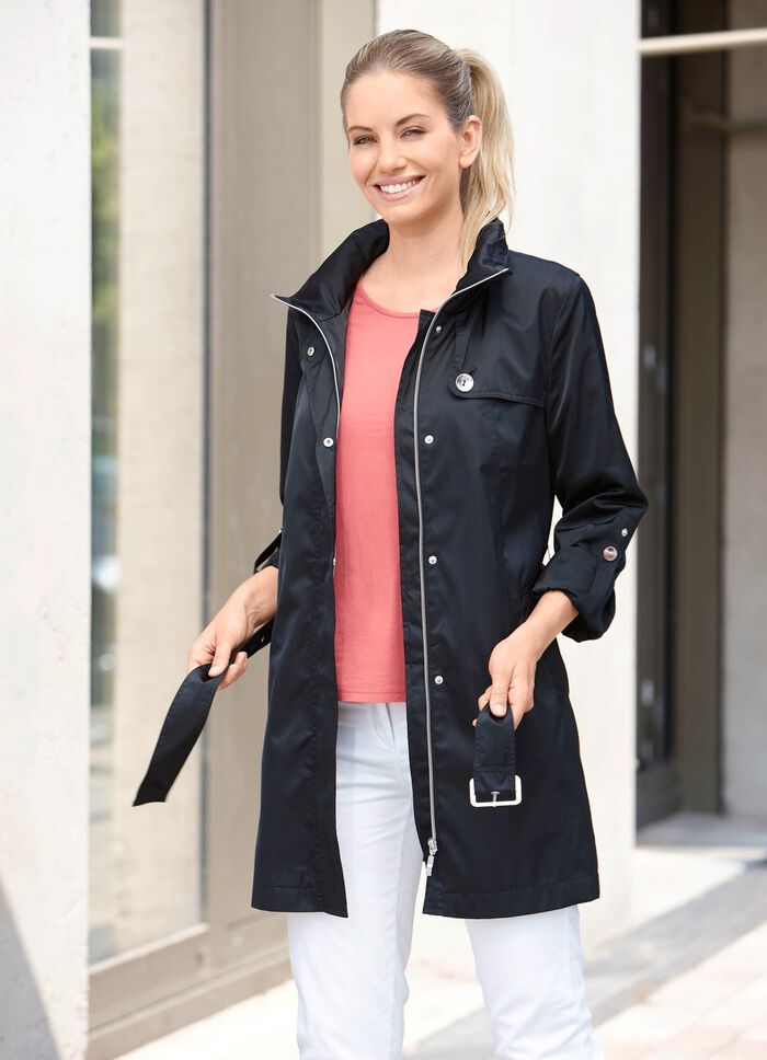 Longjacke mit G&uuml;rtel in Trench-Optik 