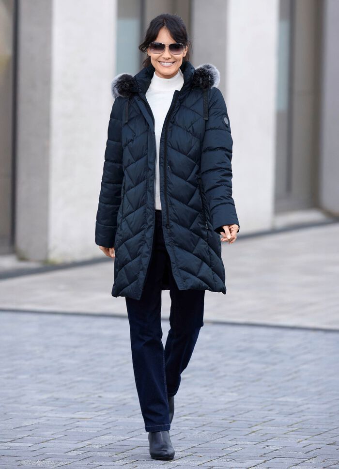 Kurzmantel mit abnehmbarem Kunstpelz-Besatz NAVY