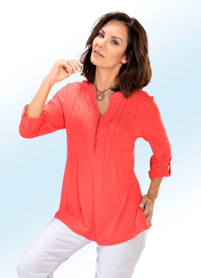 Shirt-Tunika mit h&uuml;bscher Biesenzier in 4 Farben KORALLE