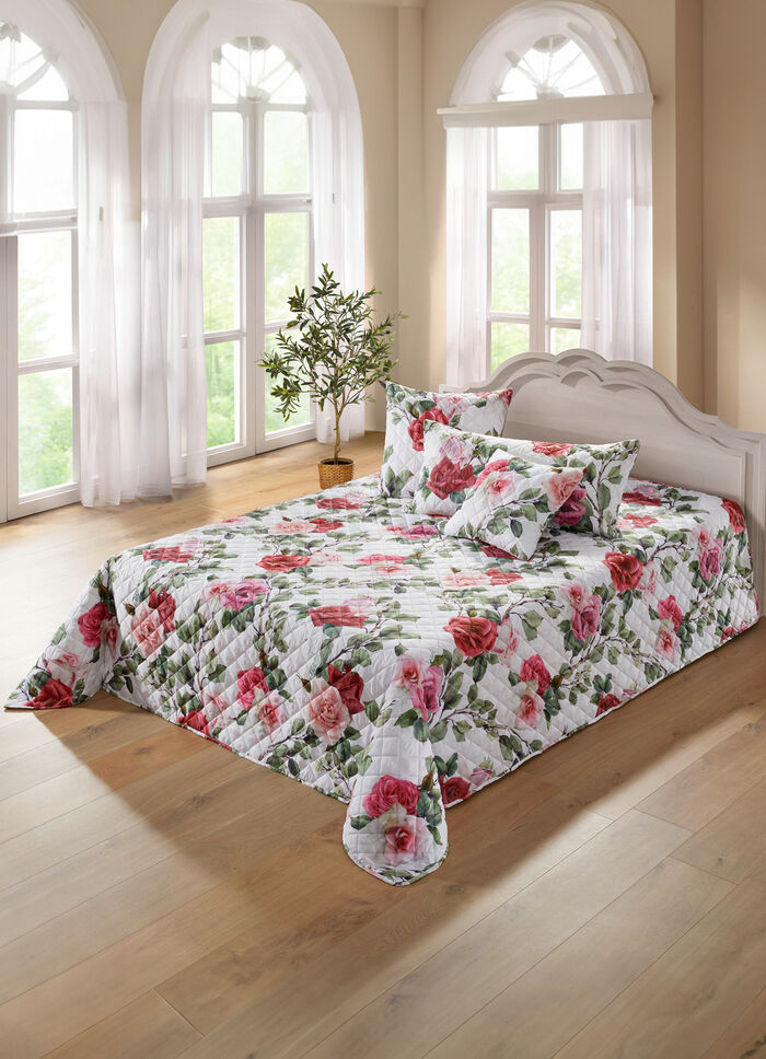 Tagesdecke und Kissenbezüge mit Rosen- Motiven BUNT