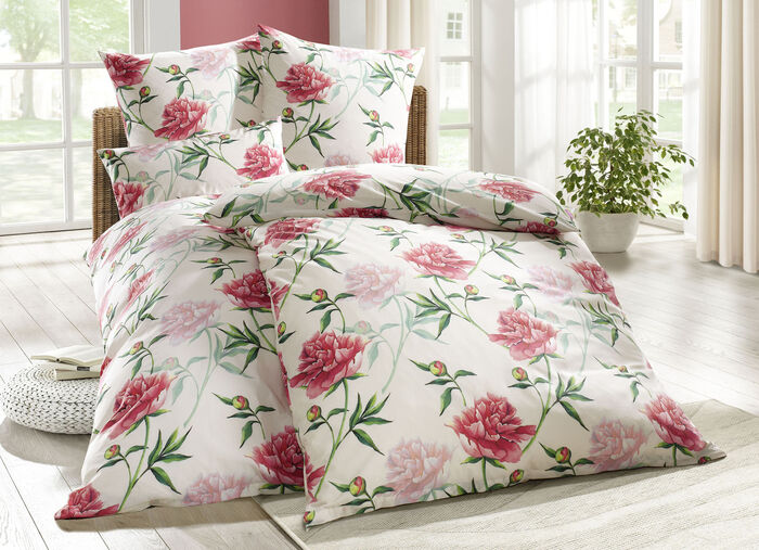 Bettwäsche-Garnitur mit floralen Motiv CREME