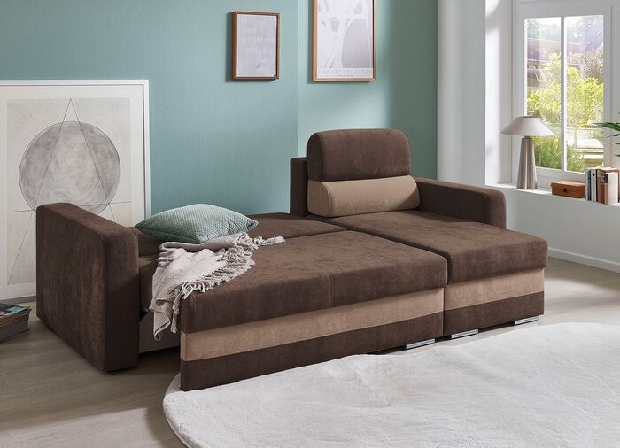 Komfortable Polsterecke mit Bettfunktion BRAUN-BEIGE