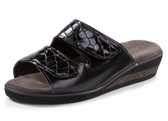 Pantolette aus Nappaleder und krokogeprägtem Lackleder SCHWARZ