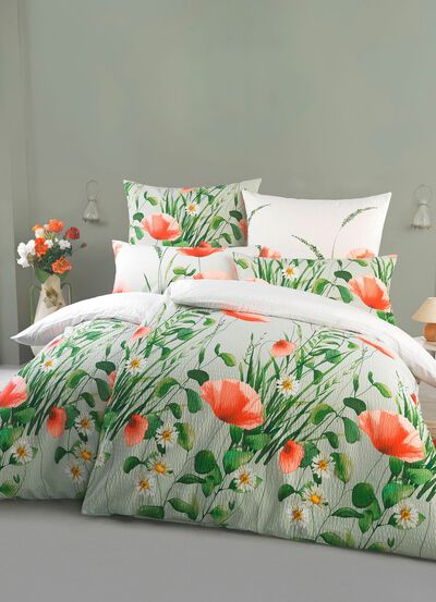 Beidseitig bedruckte Bettw&auml;sche-Garnitur in Seersucker-Qualit&auml;t 