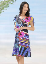 Laurina Kleid mit buntem Druckdessin und &uuml;berschnittenen &Auml;rmeln 