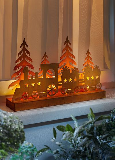 LED-Silhouette &laquo;Weihnachtszug&raquo; aus Metall 
