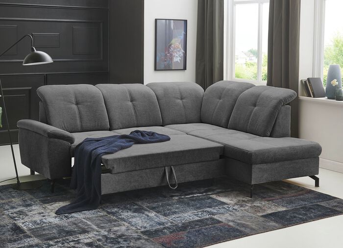 Moderne Polsterecke mit Bettfunktion und Bettkasten ANTHRAZIT