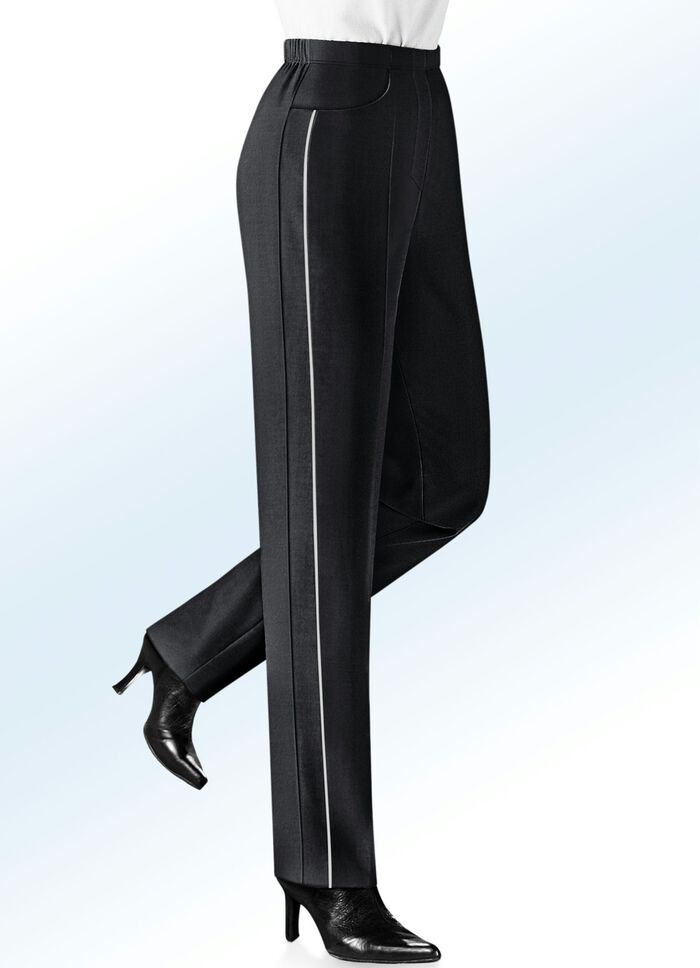 Hose mit kontrasfarbener Zierpaspel SCHWARZ-HELLGR.