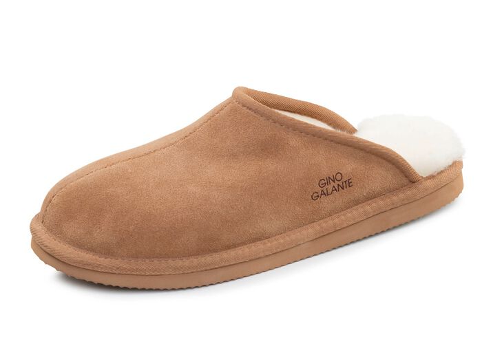 GINO GALANTE, trendige Herren-Hausschuhe, mit Lammfell CAMEL