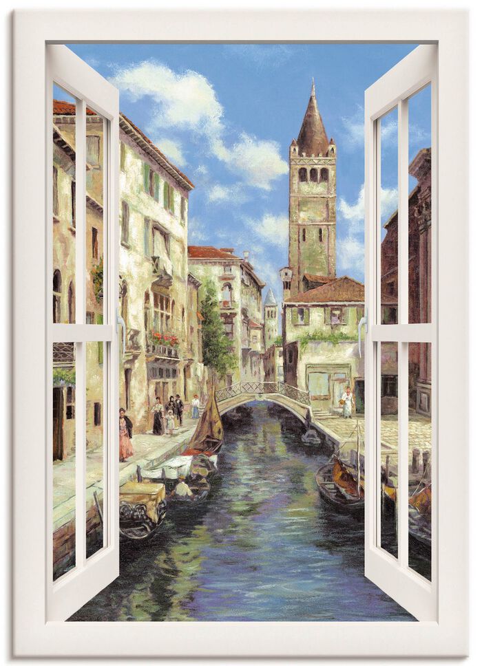 Hochwertiges Leinwandbild Venedig &ndash; mit weissem Fenster 